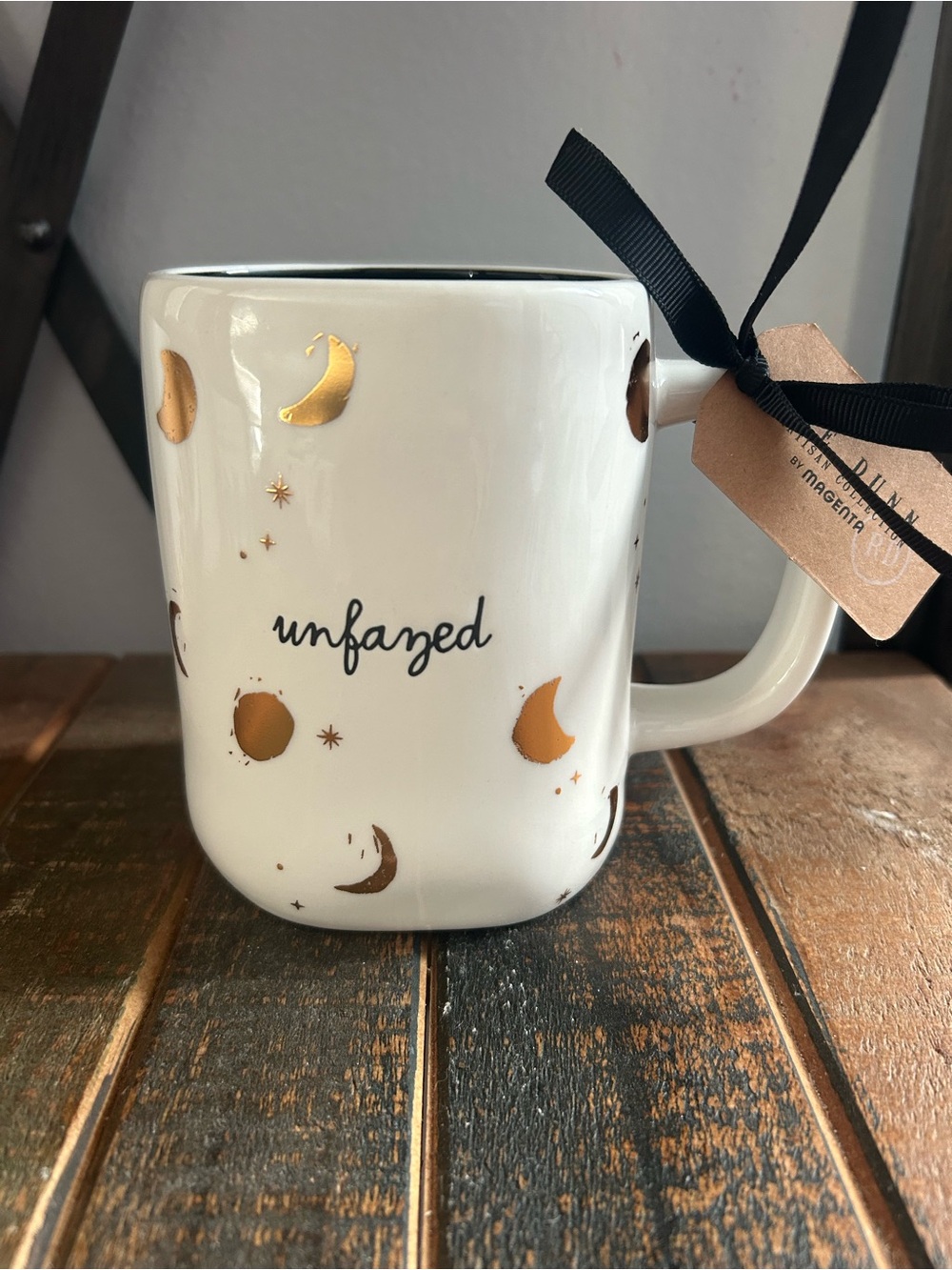 Rae Dunn Unfazed Celestial Gold Moon And Stars Halloween Coffee Mug New